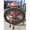 Image 2 : TWO WHEEL COFFEE GRINDER (PHILADELPHIA ENTERPRISE) *WHEELS ARE 17" ACROSS* (TRAY MISSING)