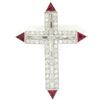 Image 2 : Platinum 1.56 ctw Round Baguette Diamond & Trillion Ruby Cross Pendant Pin Brooc