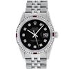 Image 2 : Rolex Mens SS Black Diamond & Ruby Channel Set Diamond Datejust Wristwatch