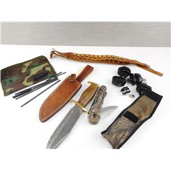 HUNTING KNIVES, AMMO BELT, TRIGGER LOCKS, CLEANING ROD IN POUCH