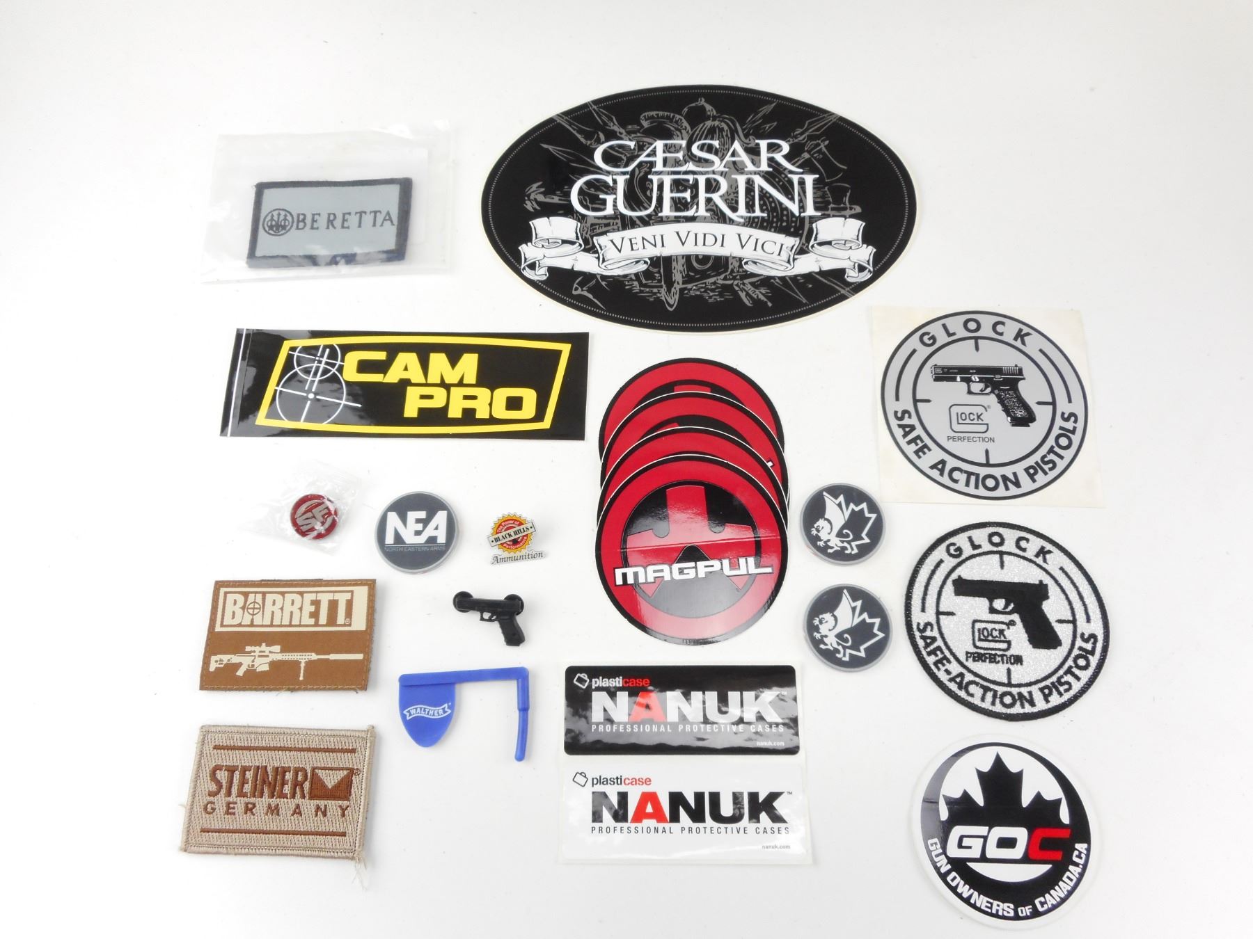 ASSORTED FIREARM RELATED PINS, FLASHES AND STICKERS - Switzer's Auction ...