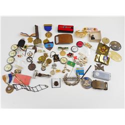 ASSORTED BUTTONS, BADGES, COINS, ETC.