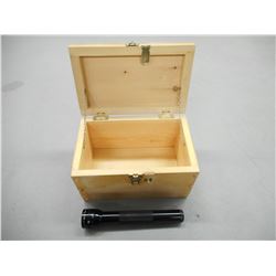 WOODEN LOCK BOX AND FLASHLIGHT