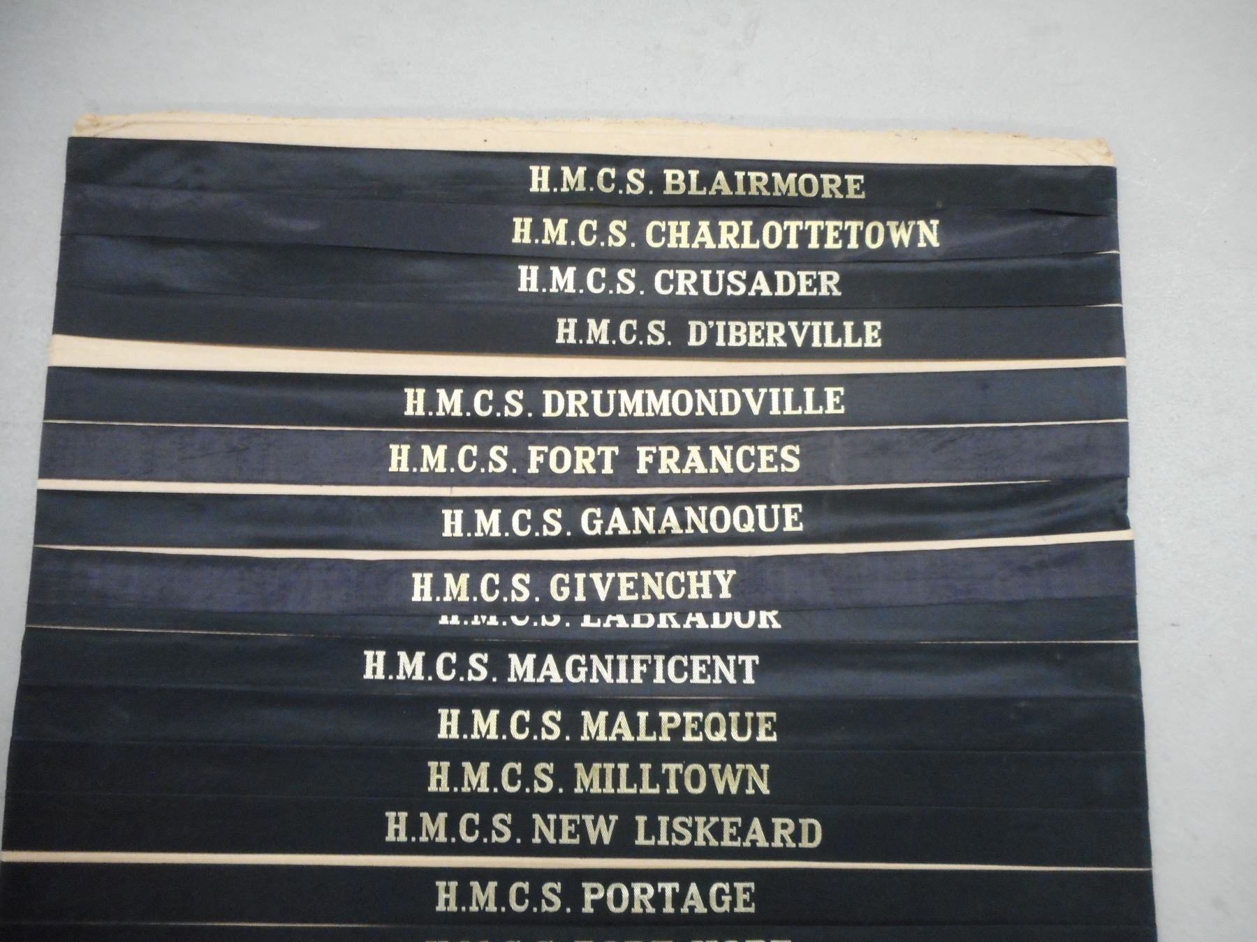 Cap Ribbon Names WWII/POST WAR CANADIAN NAVY CAP RIBBONS