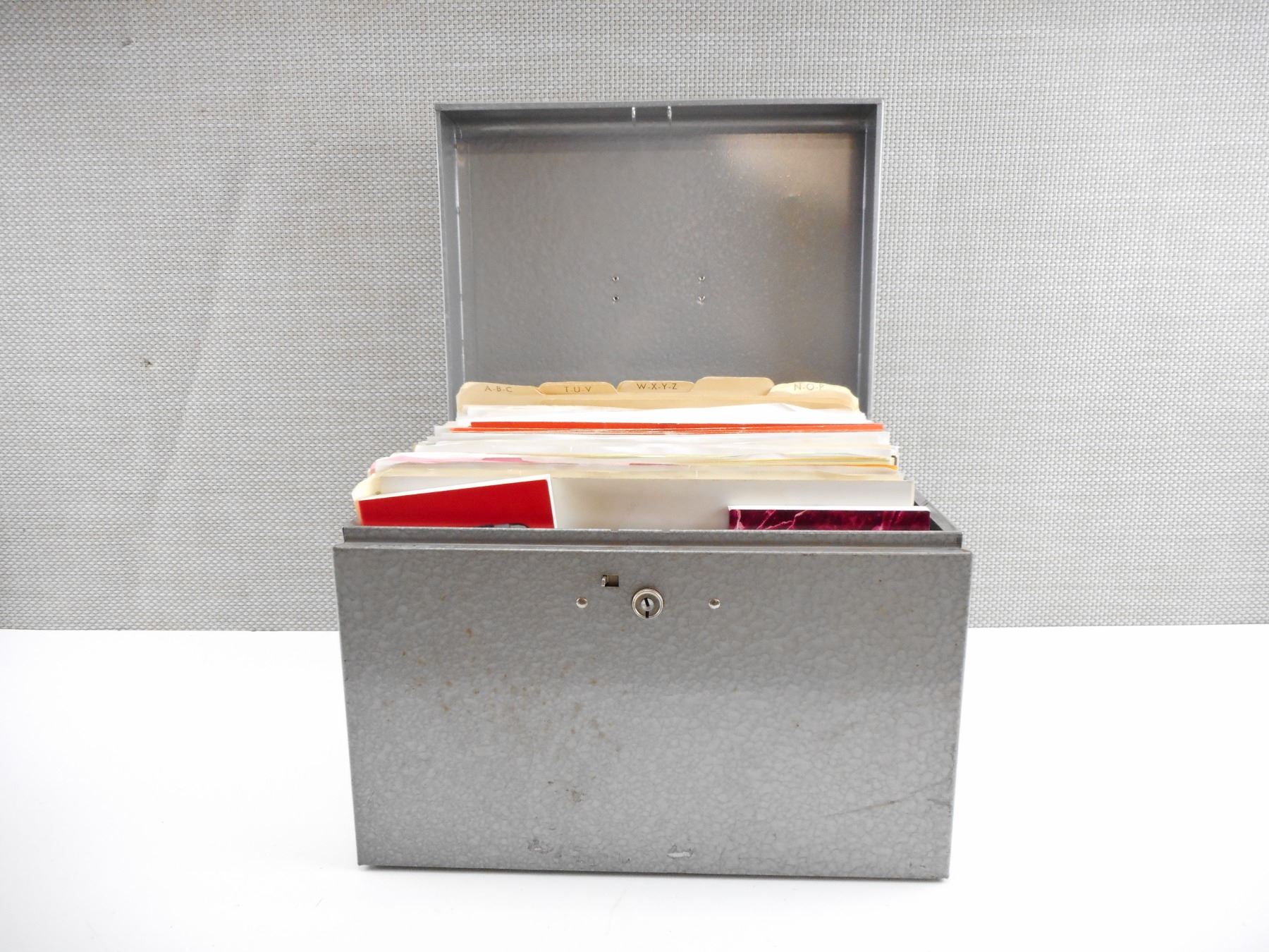 METAL FILING BOX FULL OF CARTRIDGE CATALOGUES