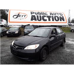 A6 --  2004 HONDA CIVIC DX VP , Black , 240958  KM's "NO RESERVE"