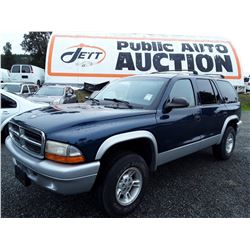 K6 --  2002 DODGE DURANGO , Blue , 145,905 MILES