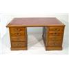 Image 1 : Edwardian walnut twin pedestal desk fitted an arrangement of eight drawers with red tooled leather i