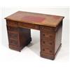 Image 1 : Small Victorian twin pedestal desk with red tooled leather insert, fitted an arrangement of nine dra