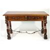 Image 1 : Heavily carved walnut hall table fitted two short drawers on scrolled supports with carved claw feet