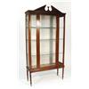 Image 1 : Edwardian inlaid mahogany china cabinet with broken pediment above a glazed door enclosing three adj