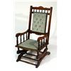 Image 1 : Edwardian walnut rocking armchair with green button back upholstery