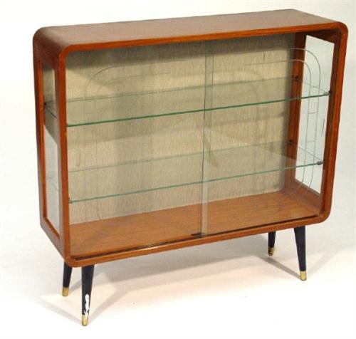 1960 S Teak China Cabinet Fitted Two Cut Glass Sliding Doors