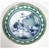 Image 1 : Victorian pottery plate, transfer printed with flow blue scene of a shepherdess and donkey in a reli