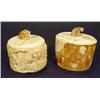 Image 1 : Two circular oriental ivory boxes and covers, carved to the exterior with tigers, monkeys and elepha