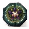 Image 1 : Moorcroft triangular ashtray, hand painted and tubelined with hibiscus pattern onto a green ground, 