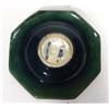 Image 2 : Moorcroft triangular ashtray, hand painted and tubelined with hibiscus pattern onto a green ground, 