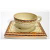 Image 1 : Clarice Cliff style Biarritz  trio comprised cup, rectangular saucer and side plate with transfer pr