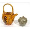 Image 1 : John Pollex Studio Pottery teapot with bamboo handle and slip decoration together with a Nic Harriso