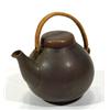 Image 1 : Arabia stoneware teapot and cover with wicker handle decorated in a mottled brown glaze, printed fac