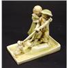 Image 1 : Royal Vienna Wahliss porcelain figure group of two children tugging at a dog, raised factory mark an