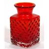 Image 1 : Square based red Whitefriars glass vase with raised geometric design, 14cm high
