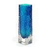 Image 1 : Square based Whitefriars style blue glass vase with bark design panels, 17cm high