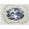 Image 1 : Rectangular Edwardian pottery dish, transfer printed with blue pergodas and peony flowers, printed f