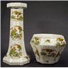 Image 1 : Large octagonal Phoenix ware pottery jardiniere on stand, transfer printed with cranes and peony flo