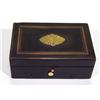 Image 2 : Victorian three tune music box, initialled HMG to interior, in a brass inlaid ebonised case, 12cm in