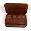 Image 2 : Late 19th Century mahogany cased set of brass weights, 10cm in length 