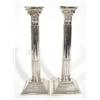 Image 1 : Pair of square  based reeded column candlesticks with acanthus moulded sconces, Birmingham 1956, eac