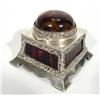 Image 1 : Silver and tortoiseshell square based inkwell with dombed top and glass liner, London 1904, 8cm long
