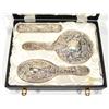 Image 1 : Modern three piece silver backed dressing table set with embossed decoration in a fitted case, Birmi