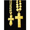 Image 1 : Large ivory floral carved cross on a string of graduated ivory beads together with a similar ivory n