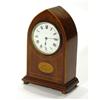 Image 1 : Edwardian inlaid mahogany Gothic arch shaped mantel clock with enamel dial, 22cm high