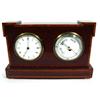 Image 1 : Inlaid mahogany cased mantle clock with barometer, the body inset with two enamel dials, 20cm high