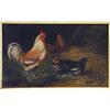 Image 1 : C.Ote.Lubing- Oil onto panel of rooster and hens in a barn, 16cm x 27cm