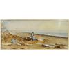 Image 1 : L Watt - Watercolour of an Edwardian style beach scene, 22cm x 51cm