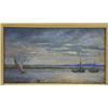 Image 1 : LWH- Oil onto panel of ships on a stormy coastline in gilt frame, marked in pencil to back East Angl