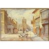 Image 1 : HWB,12 -Watercolour depicting a shepherd with sheep in a village street, in gilt mounts and frame, 2
