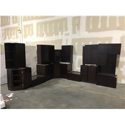 20 PIECE "ESPRESSO" KITCHEN CABINET SET INC. 8 BOTTOM CABINETS, 10 TOP CABINETS, MICROWAVE