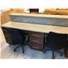 Image 2 : 8' X 3' GRANITE TOP "CHERRY S" 9 DRAWER RECEPTION DESK WITH 2 OFFICE CHAIRS