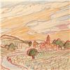 Image 2 : Wayne Ensrud "View of Meursault, Burgundy" Pencil Original Artwork; Hand Signed; COA