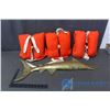 Image 1 : (3) Vintage Life Vests and a Brass Fish