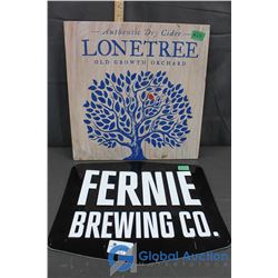 Fernie Brewing Co Metal Sign & Lonetree Dry Cider Wooden Sign