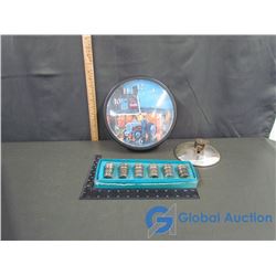 Silver Spice Set, Coca-Cola Wall Clock, etc