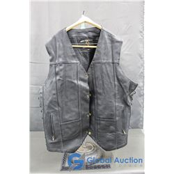 Shoznay Mens Black Leather Vest, size 4XL