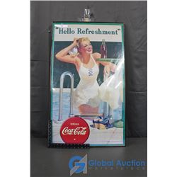 Framed Coca-Cola poster, 23" x 38"