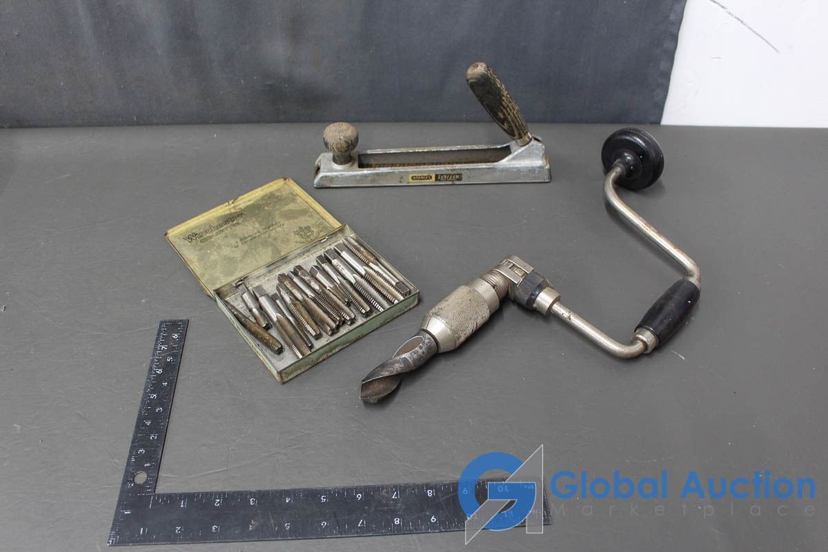Stanley Rasp, Hand Drill, & Taps from Tap & Die Set